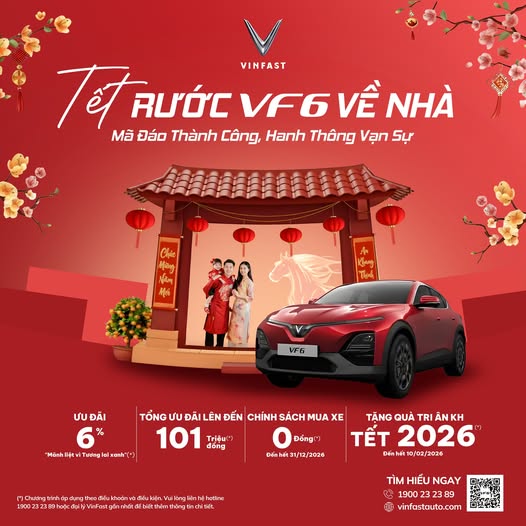 📌 1. Ưu đãi hiện hành cho VinFast VF 6 (đầu năm 2026)