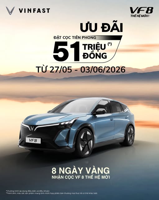 🚀 SỞ HỮU VF 8 THẾ HỆ MỚI NGAY HÔM NAY VỚI ƯU ĐÃI TIÊN PHONG LÊN ĐẾN 51 TRIỆU ĐỒNG(*)