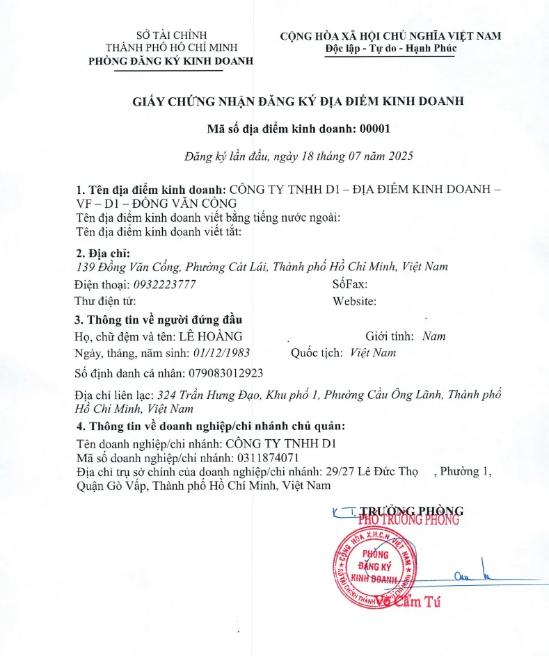 Giấy phép kinh doanh Vinfast D1